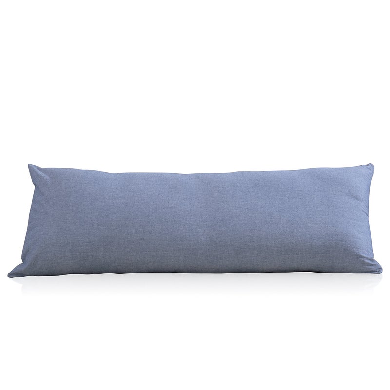Evolive 100% Cotton Pre-Washed Melange Blue Body Pillow Cover/Case 21"x 54" with Zipper Closure (Blue, 21"x54") - Image 1